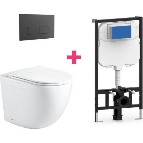 Ensemble WC suspendu GENOVA en céramique avec réservoir et bouton de chasse d'eau Noir rectangulaire