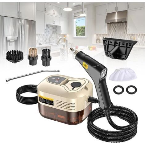 QORVA-Nettoyeur vapeur portatif, nettoyeur vapeur portable 1500 W, nettoyeur vapeur, nettoyeur haute température, nettoyeur désinfectant (ensemble de 8 pièces) Modèle CNC - Blanc
