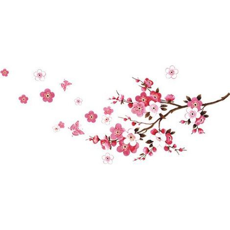 Vinilos decorativos con mariposas rosas y rojas, enredaderas de cerezo en flor, ramas florales y diseño de árboles. Ideales para decorar las paredes de la sala de estar, el dormitorio, la cocina y el  (1/4)