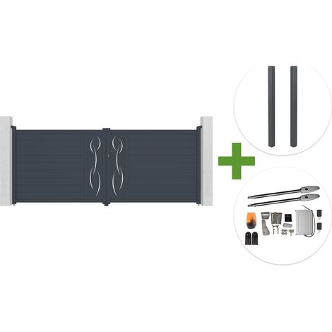 Portail battant 4m LIFE H.160cm aluminium gris + 2 poteaux ELDA + motorisation Tanker B250 (1/5)
