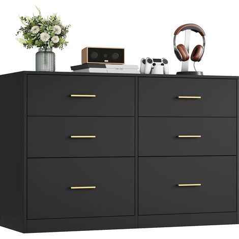 Commode moderne à 6 tiroirs pour dressing 40 x 119 x 78 cm décoration élégante en panneau d'aggloméré noir d'encre (1/2)