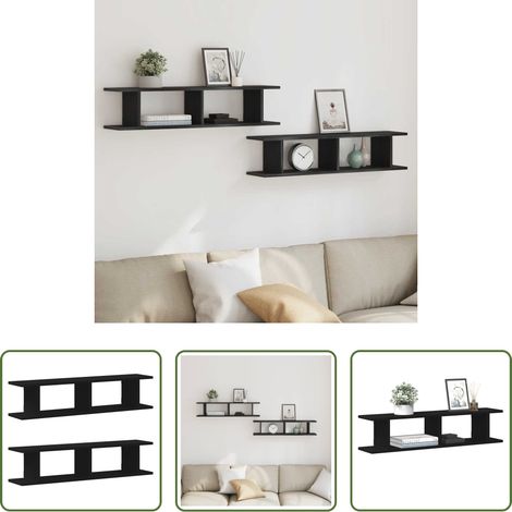 Holzwerkstoff - Wandregale 2 Stk. Schwarz Eichen-Optik 90x18x20cm Holzwerkstoff (1/5)