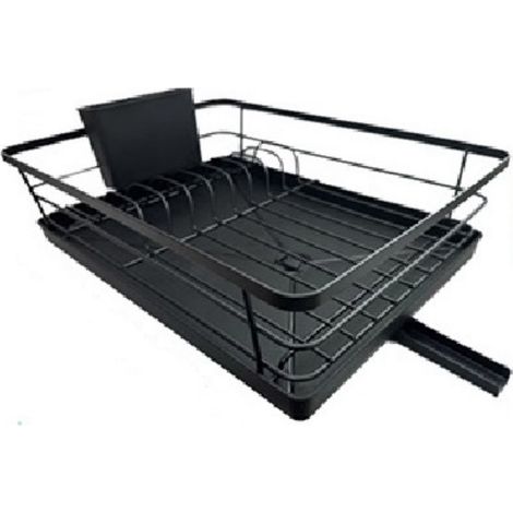 Égouttoir à Vaisselle INOX - Egoutoire Vaisselle Cuisine GRAND RANGEMENT - Egouttoir Evier Avec Drainage EXTENSIBLE et PIVOTANT à 360º - Egoutoir Seche Vaisselle Sur (Noir) (1/5)