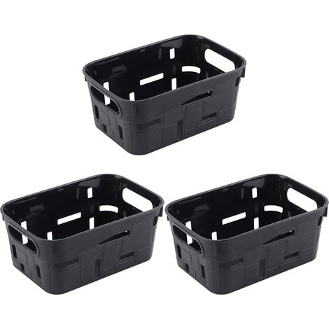 Plastic Storage Box, 3 Piece Plastic Storage Boxes, 19.5 x 12.5 x 8 cm for Bathrooms, Cupboards (Black) (1/5)