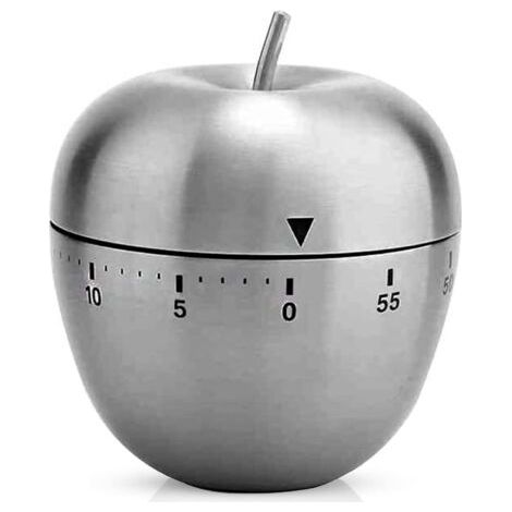 Horloge de Cuisine en Forme de Pomme Alarme Rotative Mécanique en Acier Inoxydable Minuterie de 60 Minutes pour la Cuisson
