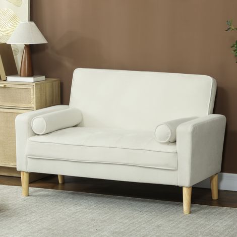 Sofá de 2 Plazas Tapizado en Terciopelo 130 cm con Asiento Capitoné y Patas de Madera para Espacios Pequeños Crema (1/5)
