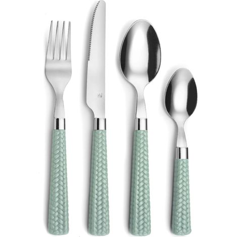 Ménagère 24 couverts de table pour 6 personnes - Paille - Acier inoxydable 18/0, Finition Standard - Vert d'eau (1/5)