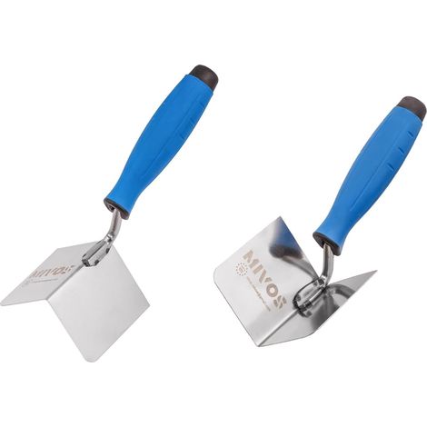 Lot de 2 - Truelle d&39angle - Acier inoxydable - Pour plâtre et béton intérieur extérieur - Poignée ergonomique - Bleu - 80x60 mm (1/5)