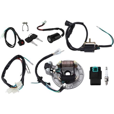 Trywise  Bobine d'allumage CDI, faisceau de câbles de bougie d'allumage, Kit de Stator magnéto pour démarrage au pied de 50cc à 140cc, Dirt Pit Bike ATV