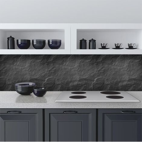 CREARREDA Pannello Paraschizzi Cucina Adesivo da Parete Facile da Applicare Pietra Nera 190 x 60 cm 100% Made in Italy, Ignifugo e Resistente all'Acqua Paraspruzzi Lavandino in PVC (1/5)