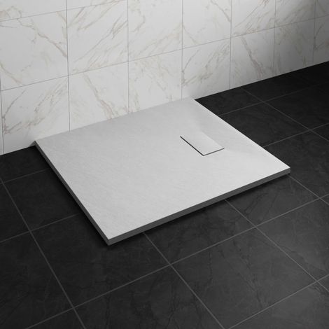 NRG 1100 x 800mm SMC White Rectangle Slate Effect Bathroom Shower Tray (1/5)