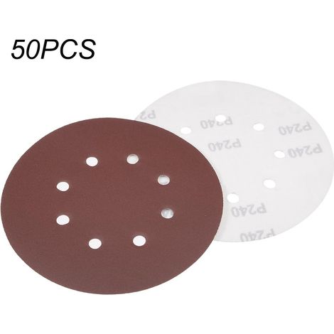 50 x Papier abrasif Feuille abrasive 125 mm 8 trous, Granulométrie 240, pour ponceuse excentrique (1/5)