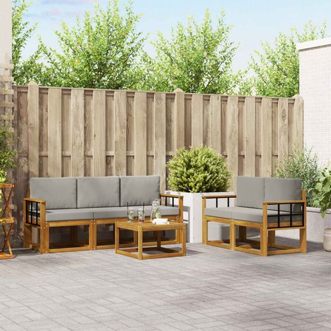 vidaXL Outdoor-Sofagarnitur mit Kissen 6 pcs Natürlich und Hellgrau (1/5)