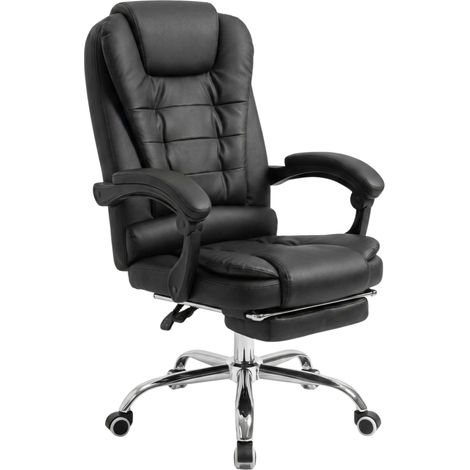 Silla de oficina Comde oficina y escritorio Negro con función reposapiés, tela y estructura metal 64x106x75 cm (1/5)