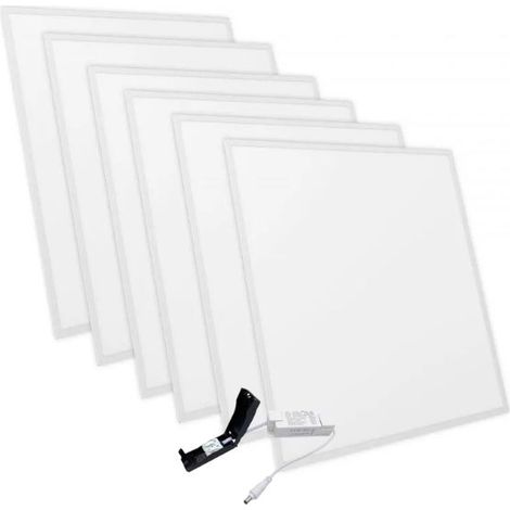 Aluson – Lot de 6 panneaux LED 60x60 35W 120lm/W IP44 28mm – Transfo V3 – Blanc neutre 4000K – Durée de vie 80 000h – Design SlimFold (1/4)
