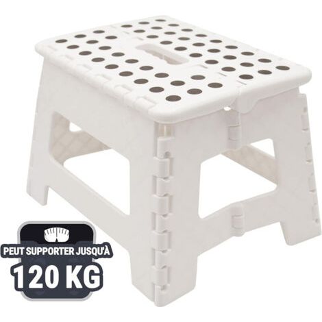BUNTHAUS Rutschfester Klapphocker – Leichter Tritthocker für Kinder und Erwachsene, Küche, Bad, Garten – Kunststoff – Belastbar bis 280 kg – mit Griff – Weiß – Kleine Größe