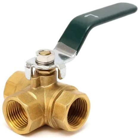 FENOPLASTICAVanne à boisseau sphérique fixe en laiton 3 voies Connecteur fileté à port en L 1/2 Pression nominale 1,6 MPa Pour eau, huile, vapeur