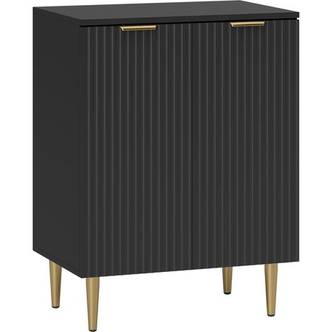 Credenza Moderna 60x40x80 cm con 2 Ante e Ripiano Regolabile con Gambe in Metallo in MDF Nero (1/5)