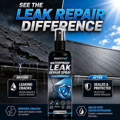 KineShineX Abdichtungs- und Leckreparaturspray – Schnell trocknendes und leckstoppendes Spray zur Reparatur von Rissen und Lecks in Dächern, Badezimmern und Rohrleitungen. (1/5)