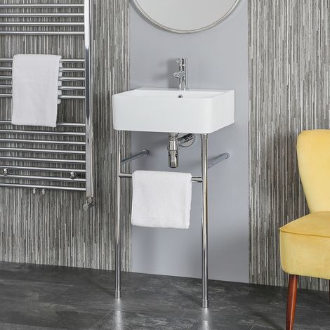 Hudson Reed Exton - Lavabo sur Pieds avec 1 Trou - 46cm x 42cm - Chromé
