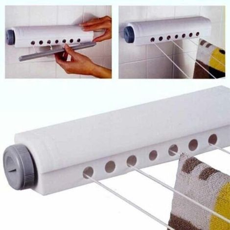TrAdE Shop Traesio - Stendino Stendibiancheria Estensibile Automatico Muro Parete Fino A 14 Metri - (1/4)