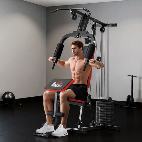 Máquina de Musculación con Pesas Ajustables de 65 kg Prensa de Pecho y Piernas Polea 135x103x210 cm Negro (1/5)