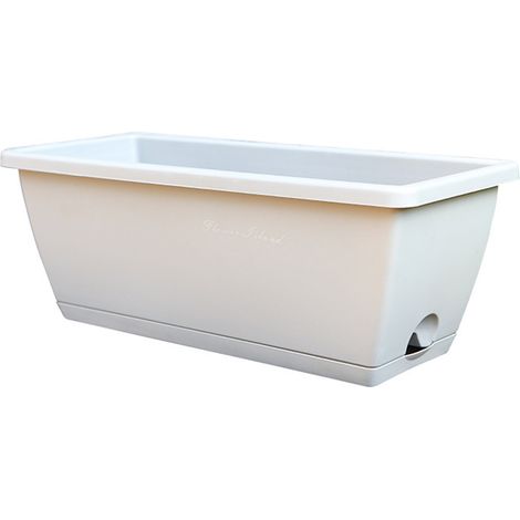 Jardinier de Fenêtre Rectangulaire [Boîte de Plantation Plastique] avec Bac d'Évacuation d'eau et Deux Entrées d'eau Incluses, Dimensions 50 x 20 x 18cm, Matériau Recyclable, Coloris Vert/Blanc/Rouge, (1/5)