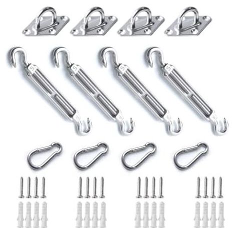 Befestigungsset für Sonnensegel, M5-Zubehör aus rostfreiem Edelstahl 304, für quadratische und dreieckige Segel (Set mit 12 Teilen + 16 Schrauben) - (1/5)