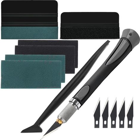 Kit de Raclettes Accessoires Covering Voiture, Kit Covering Outils de Film de fenêtre de Voiture, avec Cutter de Précision, Raclettes Plastique(Feutre de remplacement), Mini Raclette