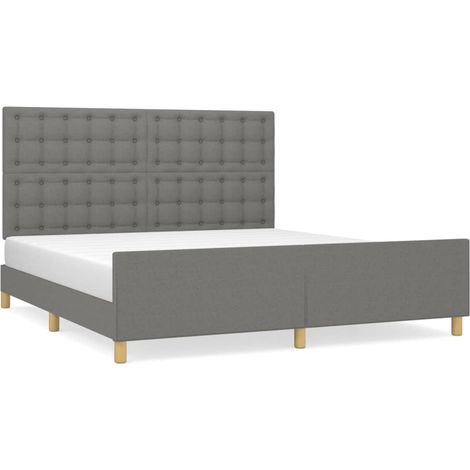 Lit double  Lit adulte  Cadre de lit sans matelas gris foncé 160x200 cm tissu (1/5)