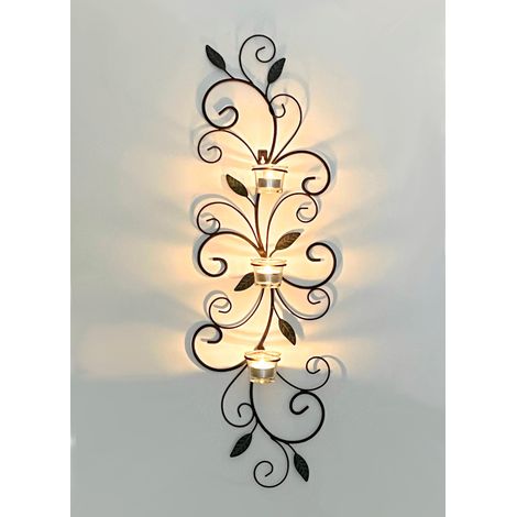 Dandibo – Bougeoir mural 131001 en métal – Hauteur 75 cm – Pour 3 bougies chauffe-plat – Peinture antirouille – Décoration intérieure élégante (1/5)
