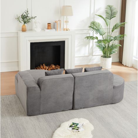 Canapé d'angle 220x155x70 cm en velours côtelé gris, modulable pour salon FloraGrace (1/5)