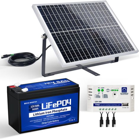 ECO-WORTHY Solarpanel 25W 12V Solarmodul-Kit mono Photovoltaik-Solarmodul mit 10A Regler und 8Ah 12V Lithium-Batterie zum Laden von Wohnmobil-Batterien