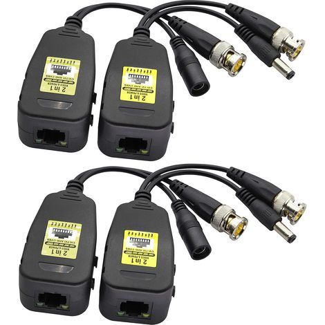 Vidéo Passif Émetteur Récepteur RJ45 vers BNC HD-CVI/TVI/AHD/CVBS avec Connecteur d'alimentation DC pour 1080P 3MP 4MP 5MP 8MP Système Caméra Surveillance DVR Sécurité CCTV(18cm-2Paires) (1/5)