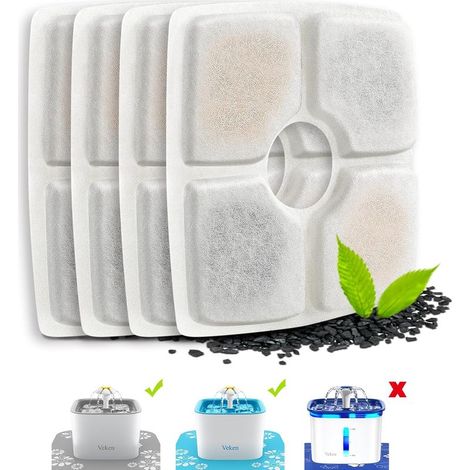 Lot de 4 filtres de rechange pour fontaine automatique pour animaux de compagnie de 2,5 L et distributeur d'eau pour chats et chiens (1/4)