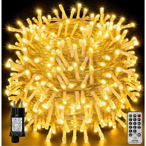 Guirlande lumineuse de 100 m, 1000 LED, étanche, 8 modes d'éclairage, IP44, blanc chaud, avec télécommande et minuterie. (1/5)