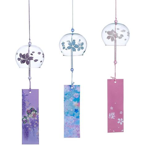 Japonais carillon en verre avec motif de fleurs de cerisier, lot de 3