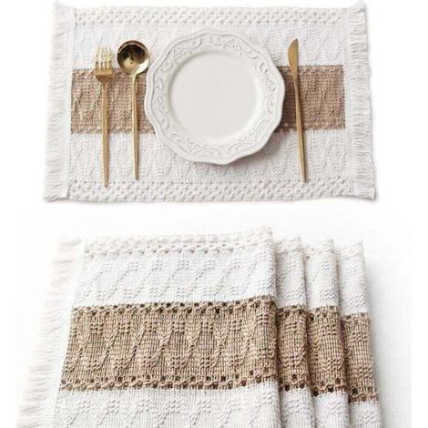 Sets de table - 4 sets de table bohèmes en toile de jute, décoration de table campagnarde, 3050CM (1/5)
