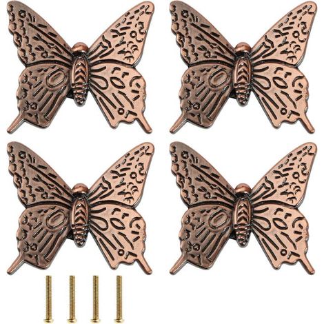 Set di 4 maniglie a farfalla per cassetti di armadi, guardaroba e scatole di legno, 40x44x20 mm, colore rame rossastro. (1/4)