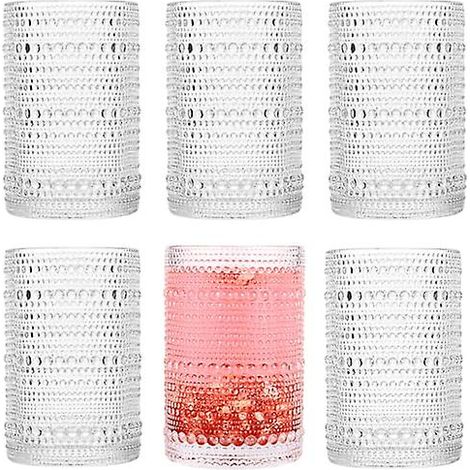 Bestickte Trinkgläser mit Muster, 6er-Set – 44 cl (15 oz) Saft- und Wassergläser im Vintage-Stil mit Prägung, geeignet für Küche und Bar (1/5)
