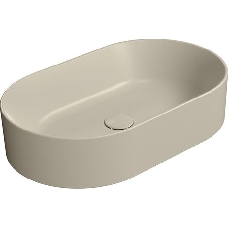 Lavabo en céramique KUBE X sur plan, 60x37cm, ovale, creta mat (1/4)