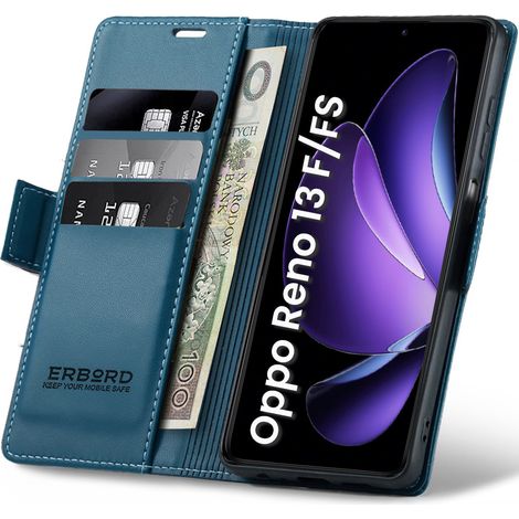 Oppo Reno 13F / Oppo Reno 13FS Hülle, Glänzendes Litschi, Klapphülle mit Brieftaschenfunktion, Blau (1/5)