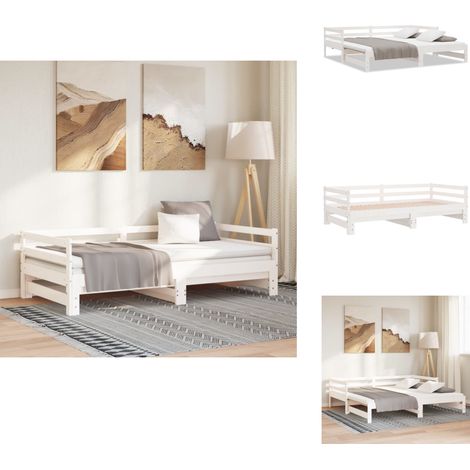 Lit coulissant sans matelas blanc 80x200 cm - Lit De Jour - Canapé-lit - Lit D'appoint - Lit En Bois - Lit Blanc (1/5)