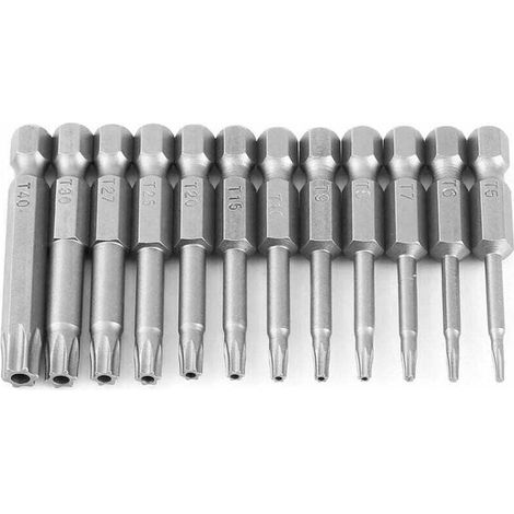 12pcs 1/4 INCH Tige Hexagonale T5-T40 Jeu de Tournevis à Tête Torx Sécurité inviolable Tournevis étoile 6 Points Outils (1/5)
