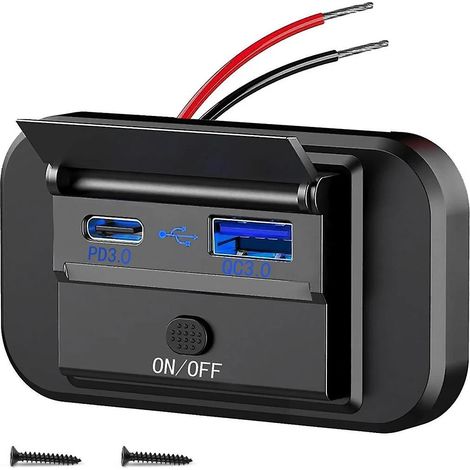 Prise USB 12 V pour camping-car avec double port USB à charge rapide QC3.0 et PD3.0. Chargeur USB pour voiture. (1/5)