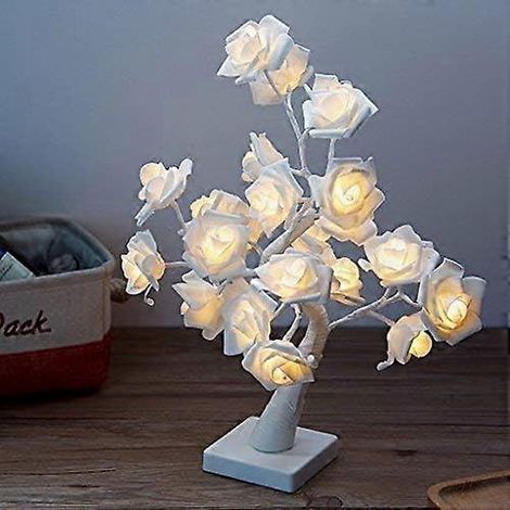 Lot de 24 lampes de bureau LED blanches en forme de rose, alimentées par piles ou USB, avec minuterie réglable et veilleuse, idéales pour la décoration de la maison, d'un mariage, d'un salon, d'une ch (1/5)