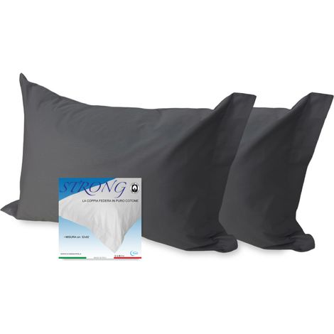 Coppia Federe Guanciale Strong Tinta Unita Grigio Piombo, 100% Cotone, Lavabile, Made in Italy, 52x82 cm (1/5)
