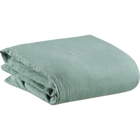 Housse de Couette en 100% Lin Lavé Stonewashed Coloris Vert-de-gris 240 x 220 cm - PANGIVO (1/4)