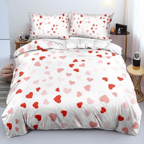 Bettwäsche-Set 155x220 cm mit Herzen, 3-teilig, Mikrofaser, Reißverschluss