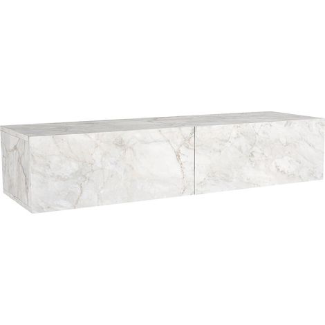 Vente-Unique – Console suspendue 2 portes – Effet marbre blanc – Panneau de particule mélaminé – Charge max 20 kg – Dimensions 120x25x36.8 cm (1/4)